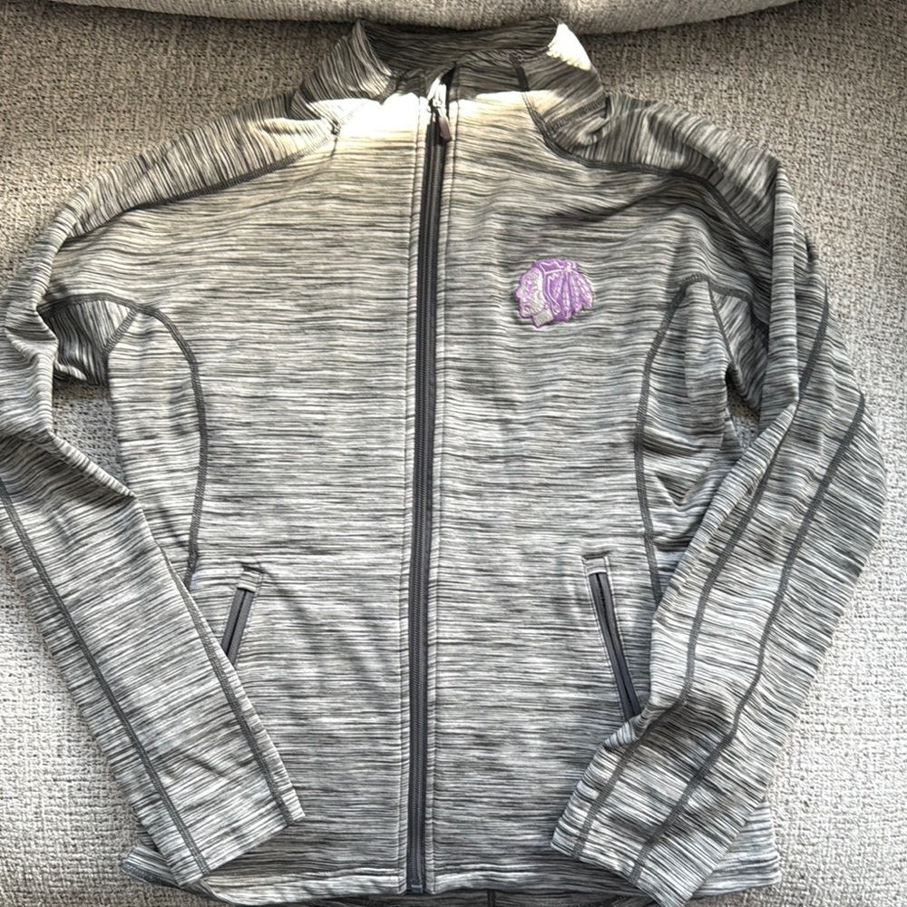 Blackhawks - Gray Zip-Up Jacket with Purple Logo (Hockey Fights Cancer edition)